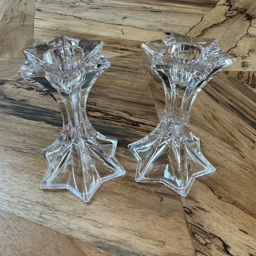Mikasa Firestar Crystal Candlestick Holders Pair Star Base 4.25” Vintage Austria